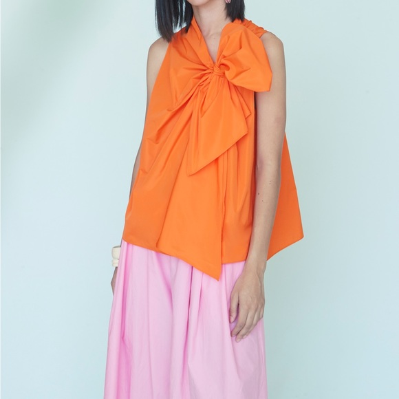 Psophia Tops - Orange Taffeta Bow Tank